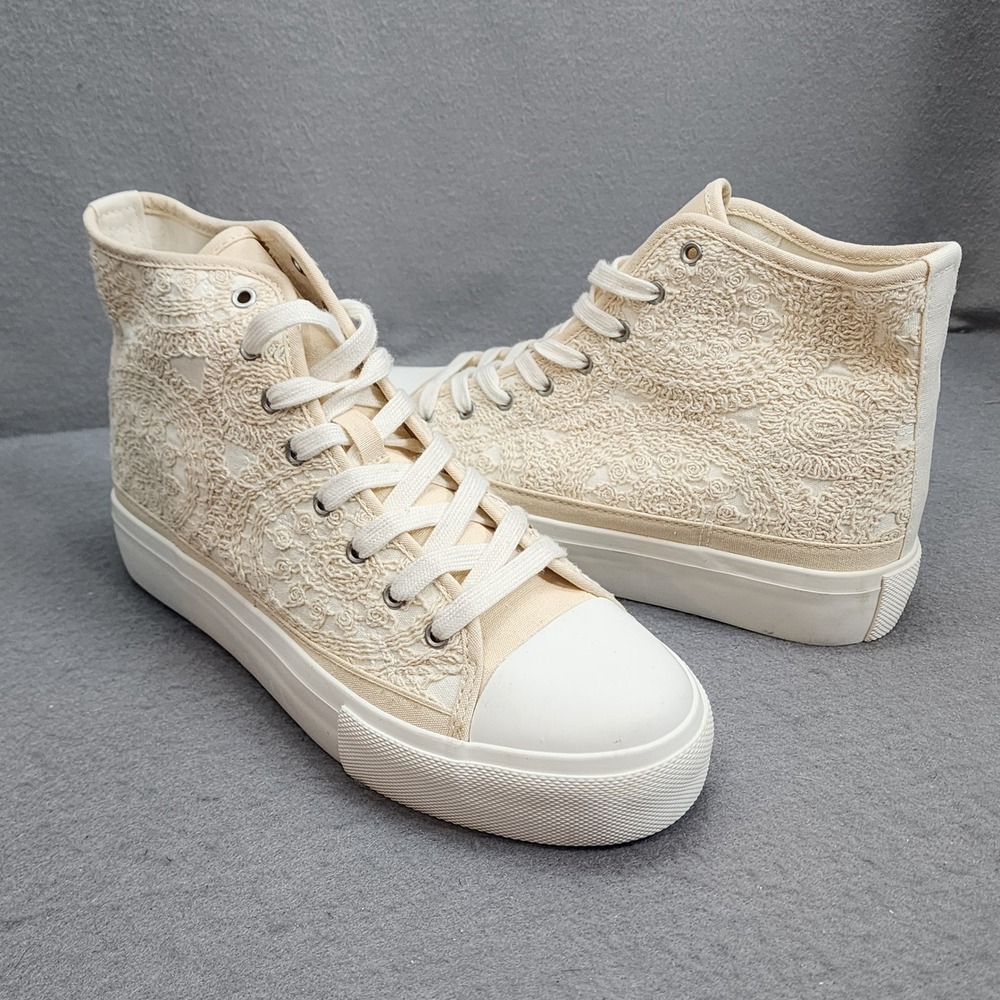 American Eagle High Top Sneakers Ivory Floral Lace Embroidery Womens 9.5